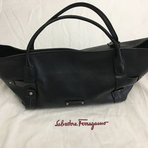 Salvatore Ferragamo Black Pebbled Leather Tote
